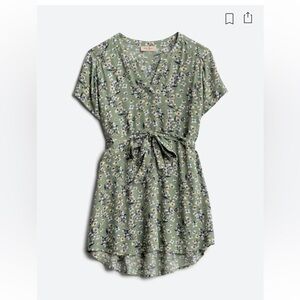 Full Moon Maternity Gauze Shirt, Size L, Green Floral